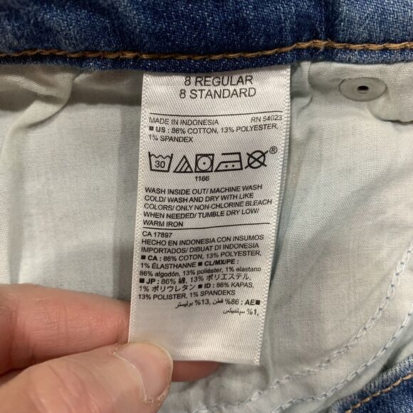 Old Navy Size 8 Jeans Mid Rise Straight Leg Distressed Knees Blue Joshua Tree - Picture 6 of 11